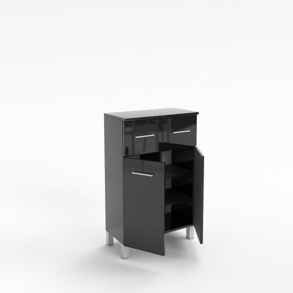 Komoda KSN8 czarny połysk z półkami +2 szuflady