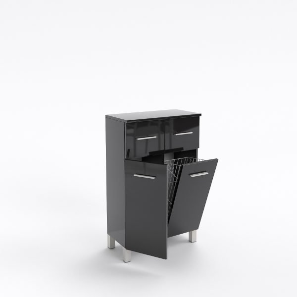 Komoda KSN8 czarny połysk kosz/półki 2 szuflady