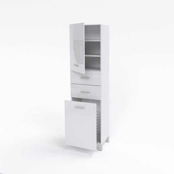 Szafka łazienkowa SW155 wysuwany kosz biały połysk