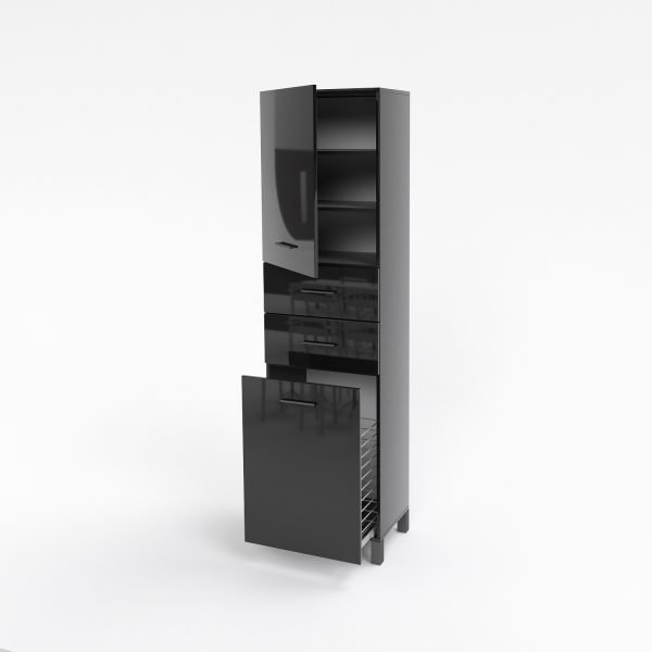 Szafka łazienkowa SW155 wysuwany kosz czarny połysk